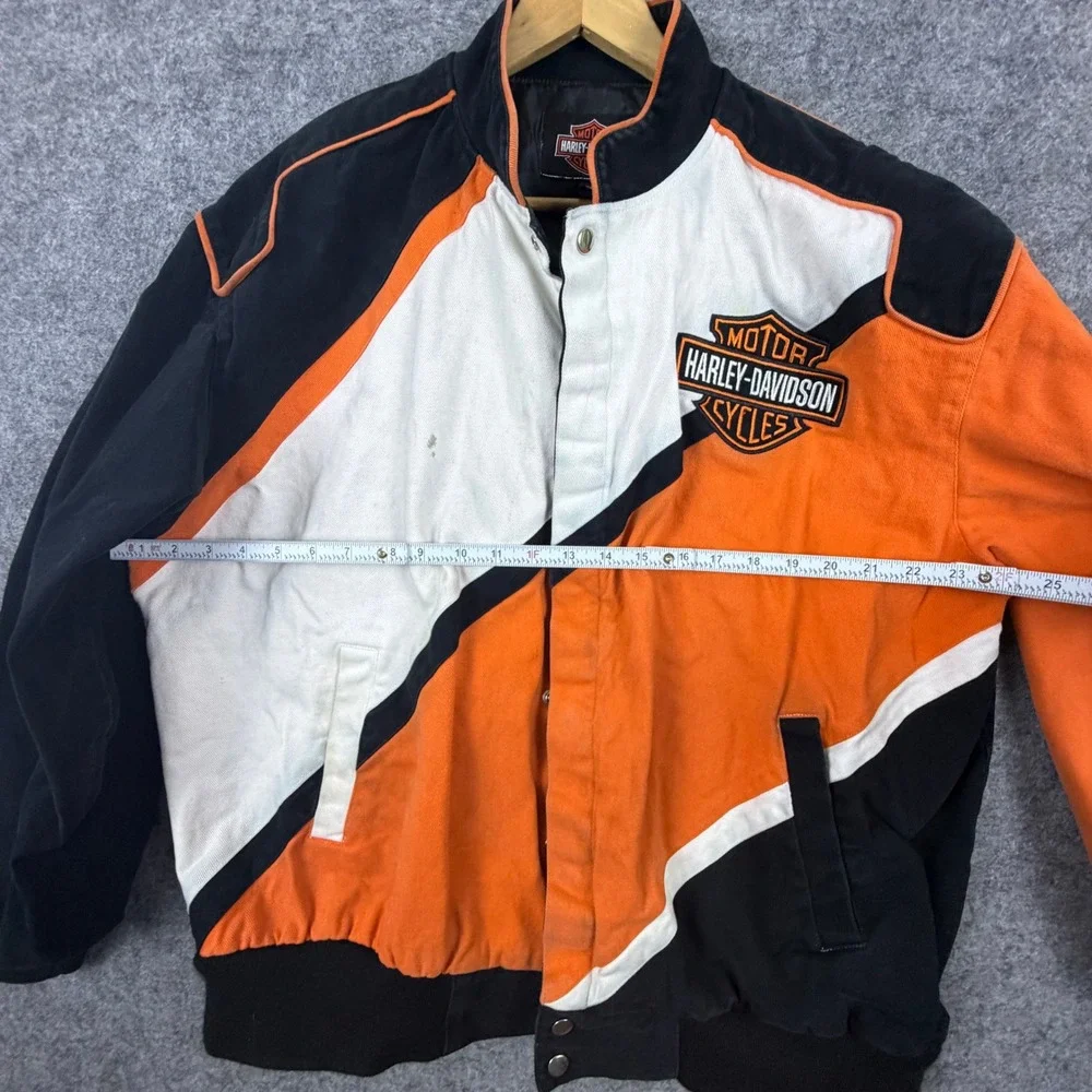 Harley-Davidson Bomber Jacket Mens XL Orange‎ Screamin Eagle Racing Motorcycle